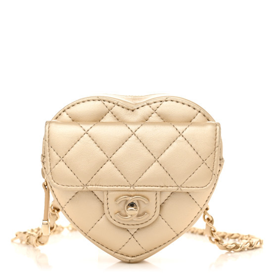 Metallic Lambskin Quilted CC In Love Heart Waist Belt Bag With Chain Gold | FASHIONPHILE (US)