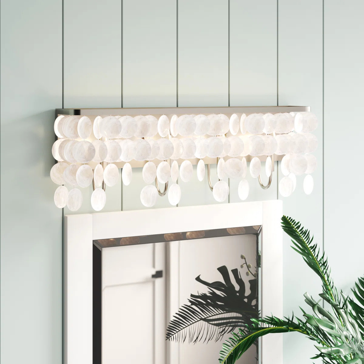 Icarus 4-Light 28 inch Wide Satin Nickel Glam Bathroom Vanity Lighting Fixture, Capiz Shell Shade... | Wayfair North America