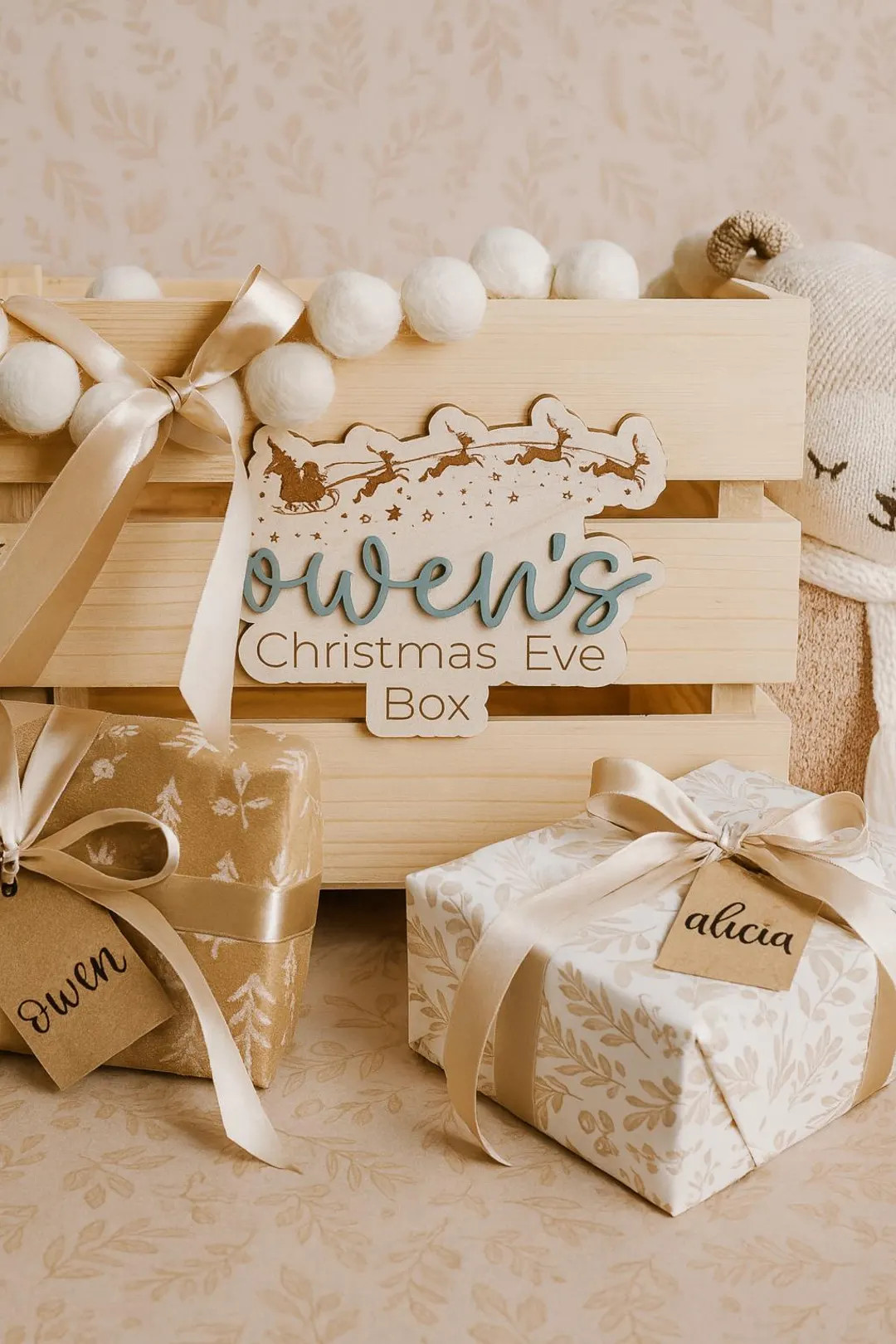 Personalized Christmas Eve Box Sign | Laser Cut Birch Wooden Plaque with 3D Acrylic Name | Custom... | Etsy (US)