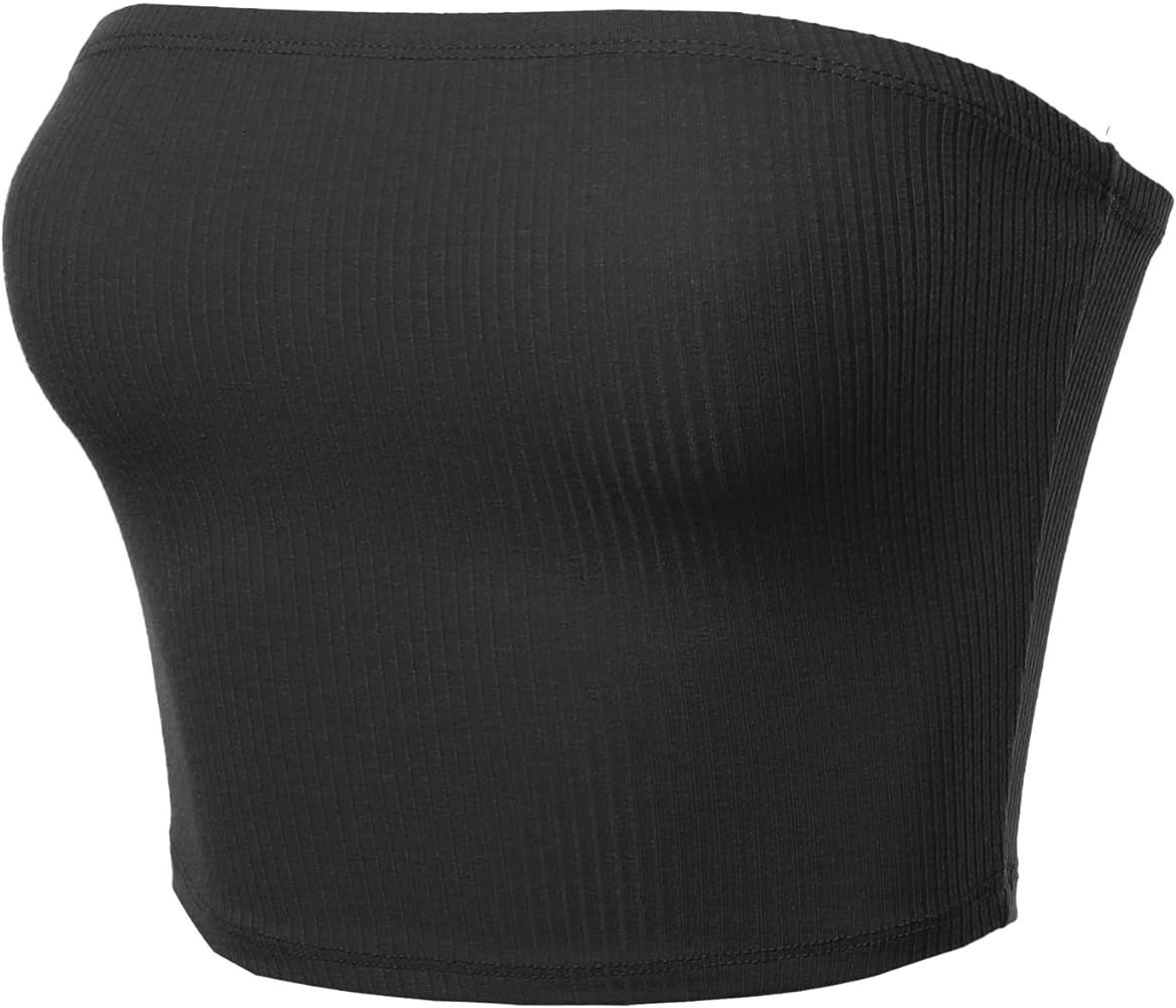 Made by Emma Women's Fitted Solid Cotton Based Strapless Double Layered Crop Tube Top | Amazon (US)