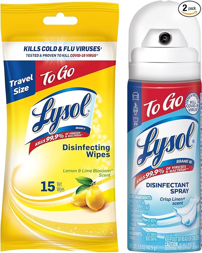 Lysol To Go Bundle - 1.5 Ounce Crisp Linen Disinfectant Spray and Lemon Lime Disinfecting Wipes F... | Amazon (US)