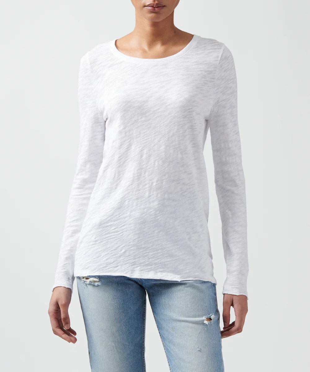 Slub Jersey Long Sleeve Destroyed Wash Tee - White | ATM Collection