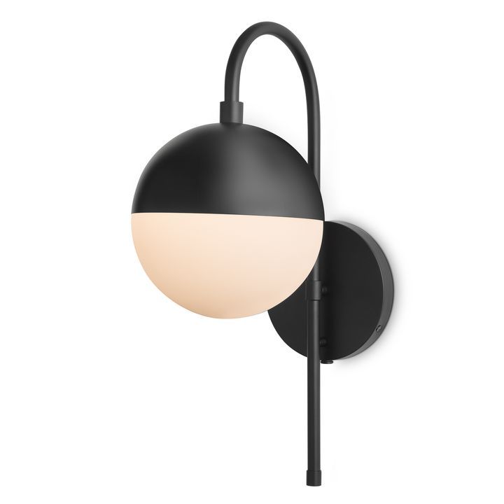Powell LED Wall Sconce with Hooded White Globe, Matte Black | Lights.com