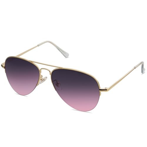 SOJOS Men's Women's Sunglasses, Classic Semi Rimless Metal Frame SJ1106 with Gold Frame/Purple Lens | Amazon (US)