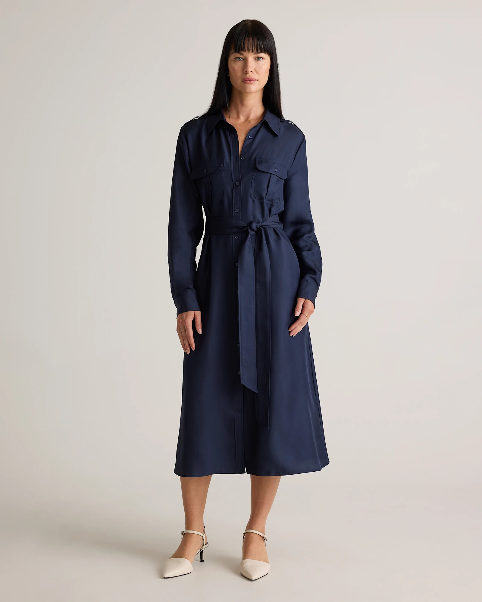 100% Silk Twill Utility Shirt Dress | Quince