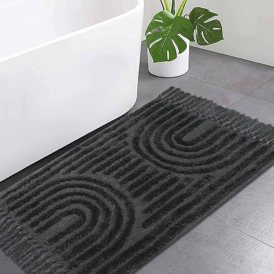 LEEVNA Washable Bathroom Rugs 2'x3', Hand-Woven Kitchen Rug with Tessal, Dark Grey Bedroom Throw ... | Amazon (US)