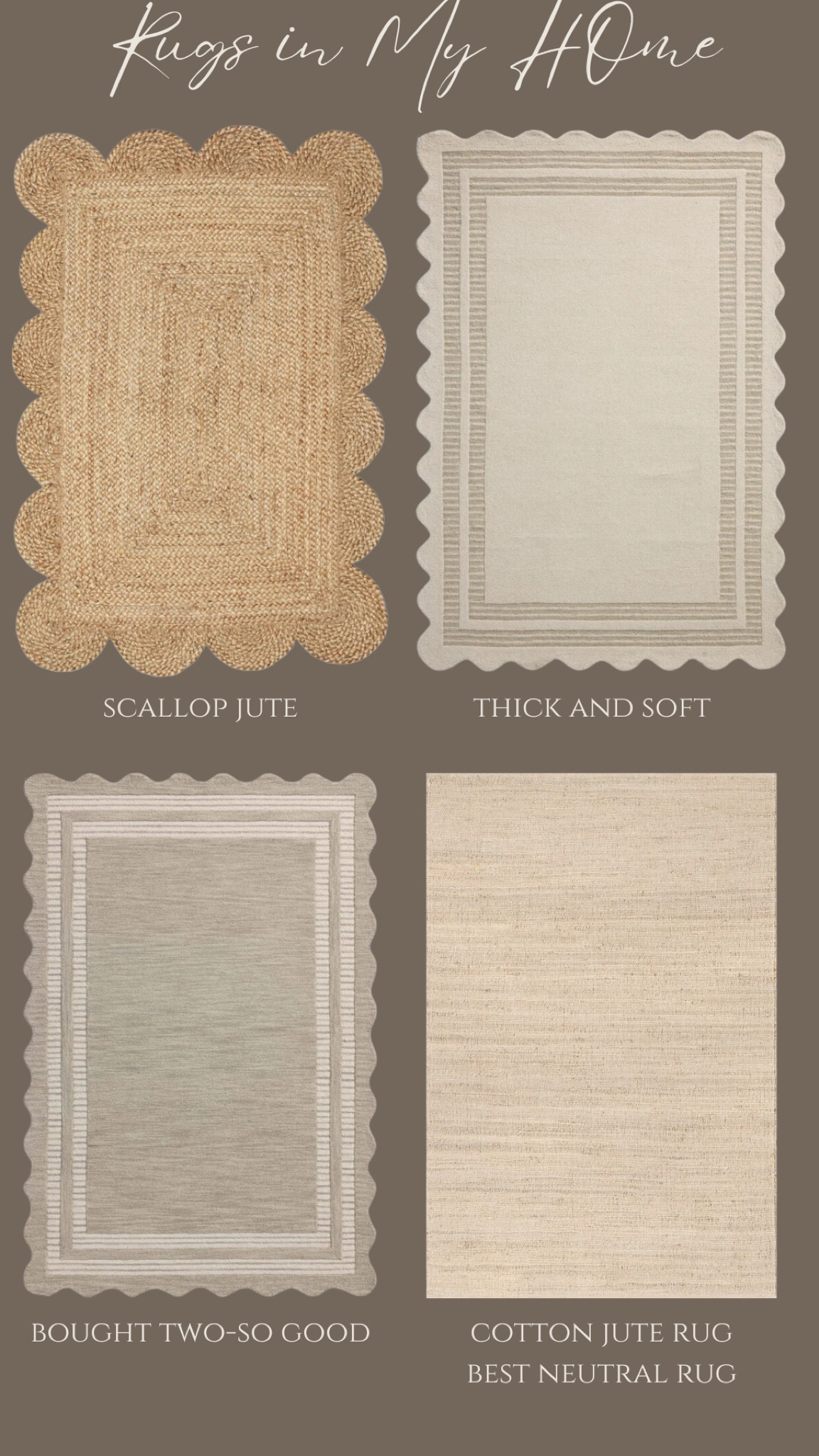 I have gotten the majority of my rugs in my home @wayfair!  I am a huge scallop girl and these rugs instantly make a huge design impact to any space!  The jute/cotton rug is my go to neutral!  It has no yellow tones and is the softest jute because it has the cotton!  And the price points on these are so good for amazing quality!  Linking a few of the other ones in my home as well!

@shop.ltk #liketkit liketk.it  #Wayfair #Wayfairpartner 

#LTKHome #LTKFamily #LTKSaleAlert