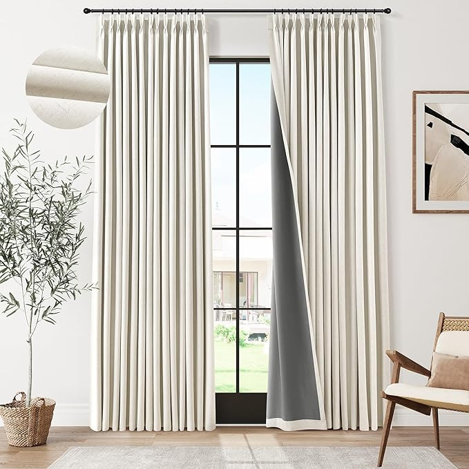 Pinch Pleated 100% Blackout Linen Curtains 96 Inches Long for Bedroom Living Room Memory Trained ... | Amazon (US)