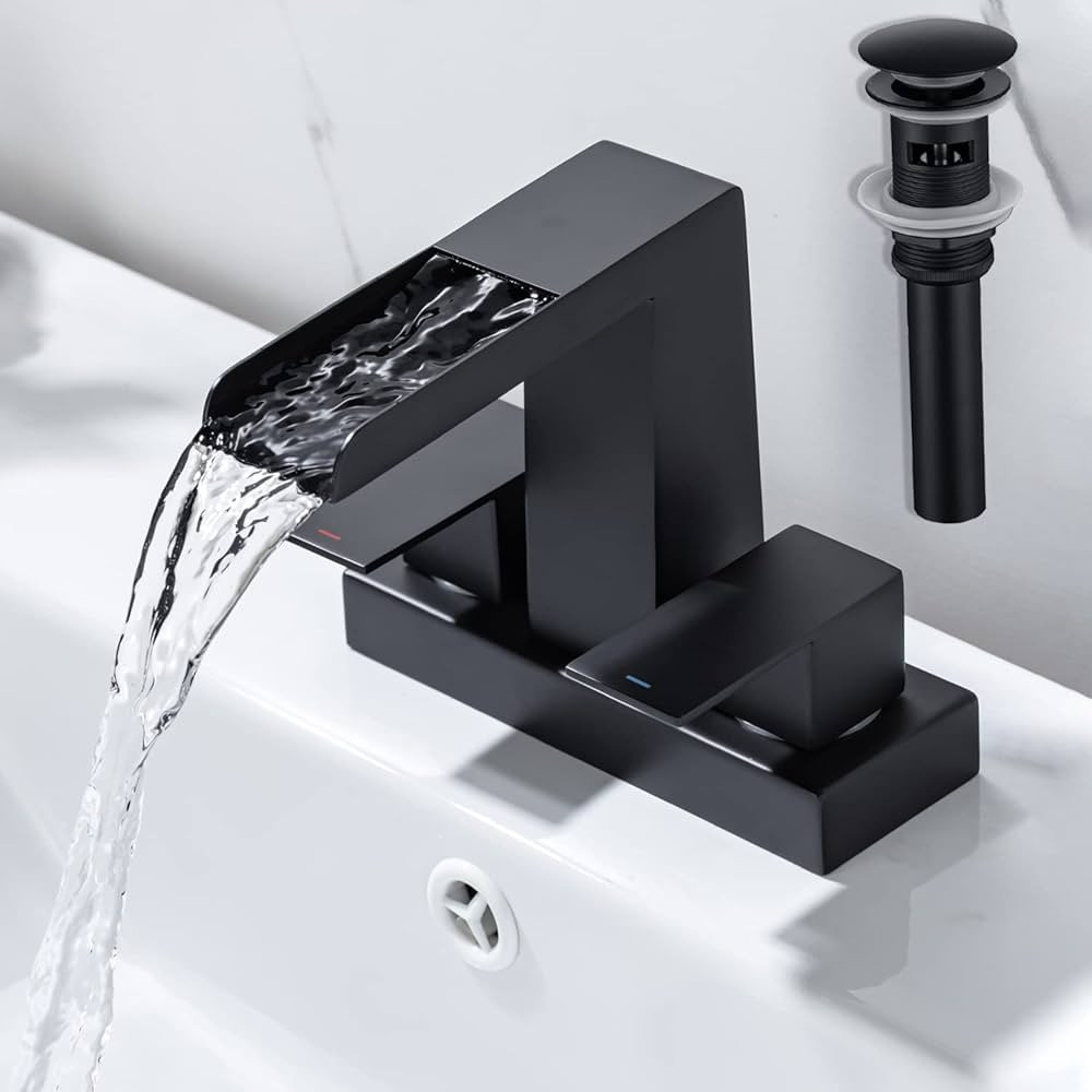 HAMOLER 4 Inch Centerset Waterfall Bathroom Faucet 2 Handle 3 Hole Basin Faucet with Pop Up Drain... | Amazon (US)