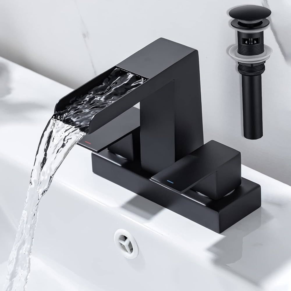 HAMOLER 4 Inch Centerset Waterfall Bathroom Faucet 2 Handle 3 Hole Basin Faucet with Pop Up Drain... | Amazon (US)