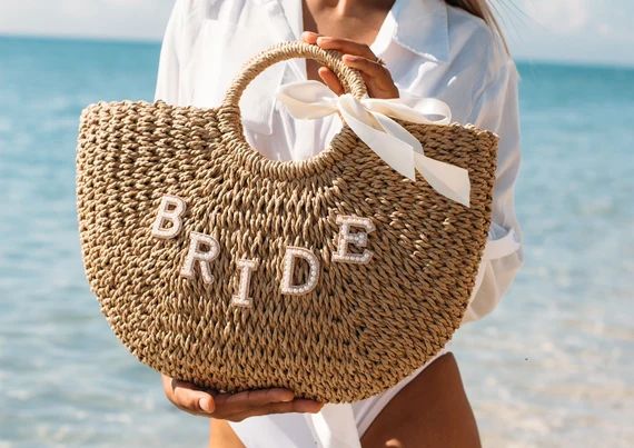 Bride Custom Beach Bag Personalized Straw Basket Bridal - Etsy | Etsy (US)