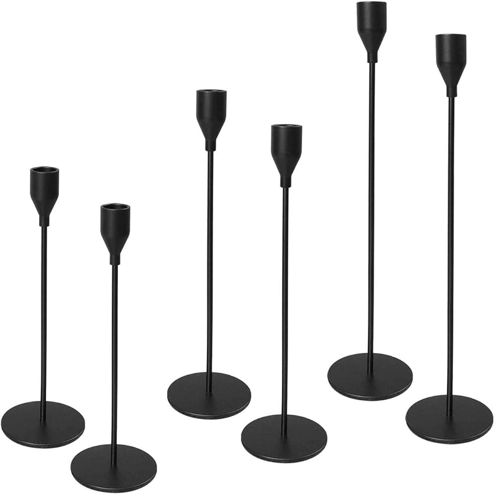 FRTIM Black Candlestick Holder Set of 6, Black Taper Candle Holder for Candlesticks, Modern Farmh... | Amazon (US)