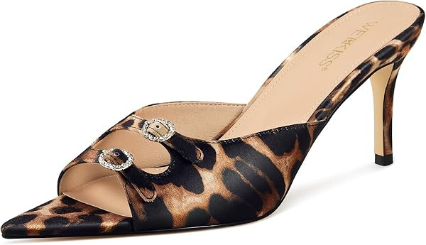 wetkiss Women's Heeled Sandals Pointed Open Toe Slip-On Mule Heels | Amazon (US)