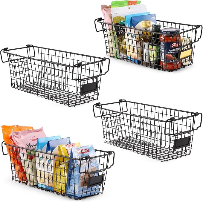4 Pack [ XL Large ] STACKABLE Wire Baskets for Organizing - Pantry Storage and Organization Metal... | Amazon (US)