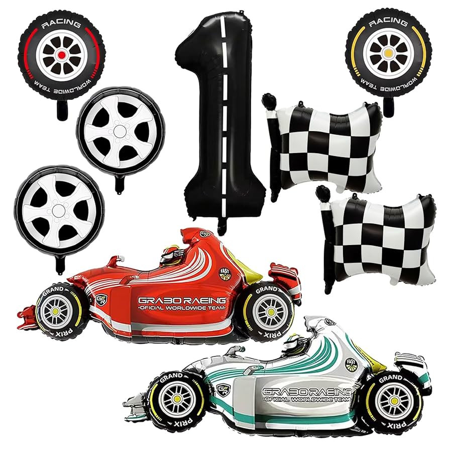 Number 1 Race Car Balloons - 43 Inch Party Decorations, Black & White Checkered Foil Balloons - B... | Amazon (US)