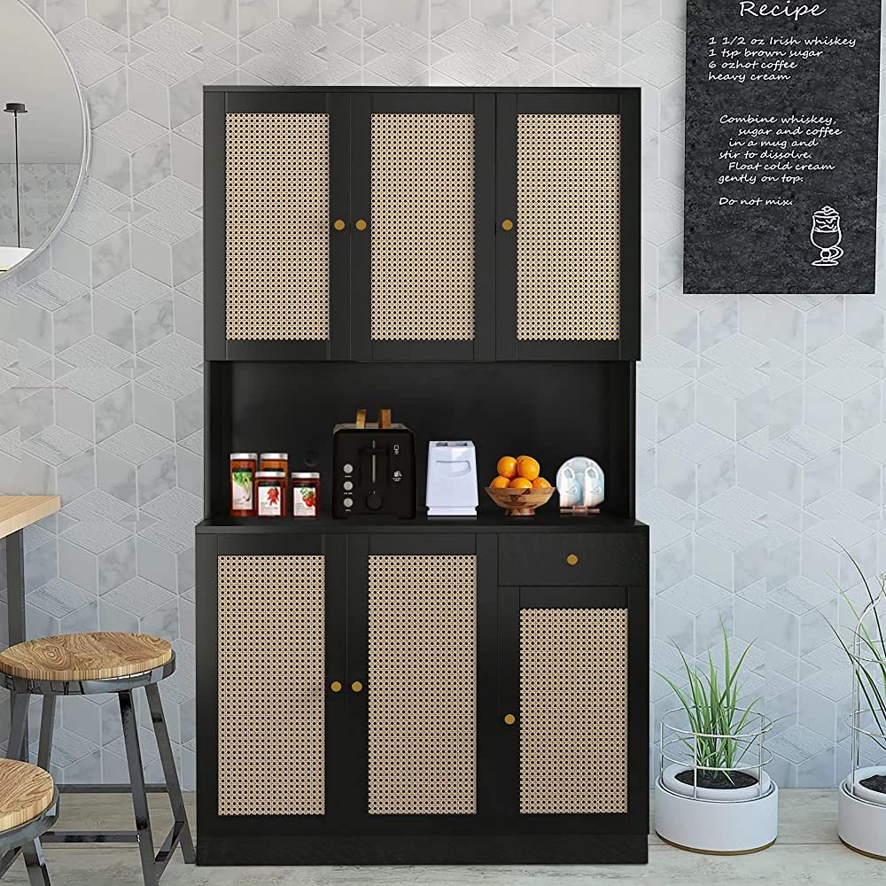 Wirrtory 71” Rattan Freestanding Kitchen Pantry Storage Cabinet, Buffet Cupboards Sideboard Mod... | Amazon (US)
