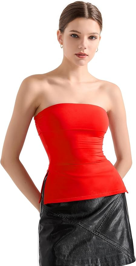SUUKSESS Women Double Lined Going Out Trendy Tube Tops Side Split Sexy Tank Tops | Amazon (US)