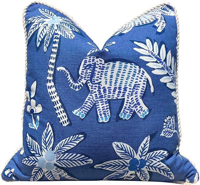 Blue Tropical Pillow Cover Elephant and Palm Tree Blue Cushion Cover Farmhouse Decor Pillowcase f... | Amazon (US)