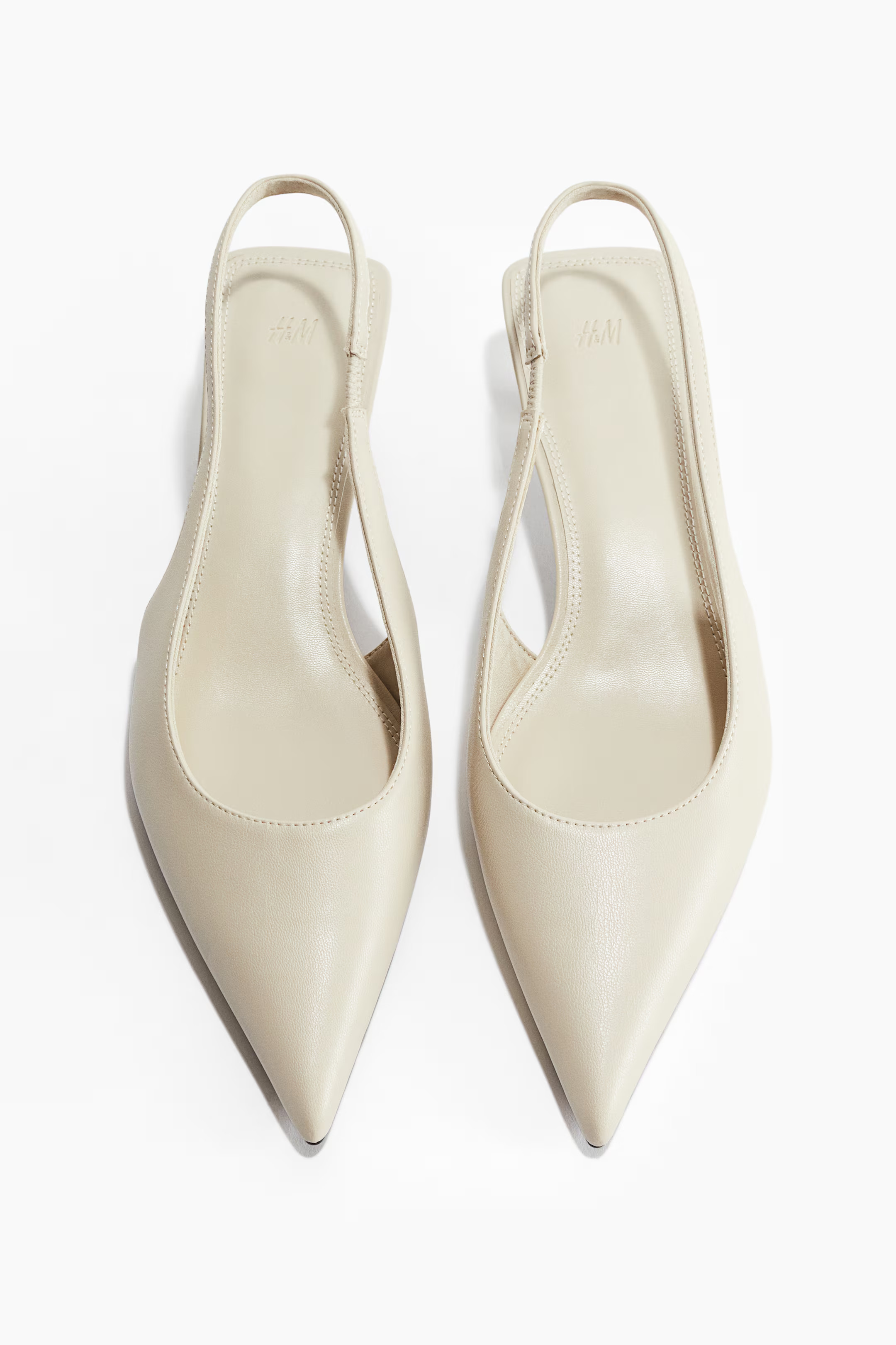 Kitten-heeled pointed slingbacks - Light beige - Ladies | H&M GB | H&M (UK, MY, IN, SG, PH, TW, HK)