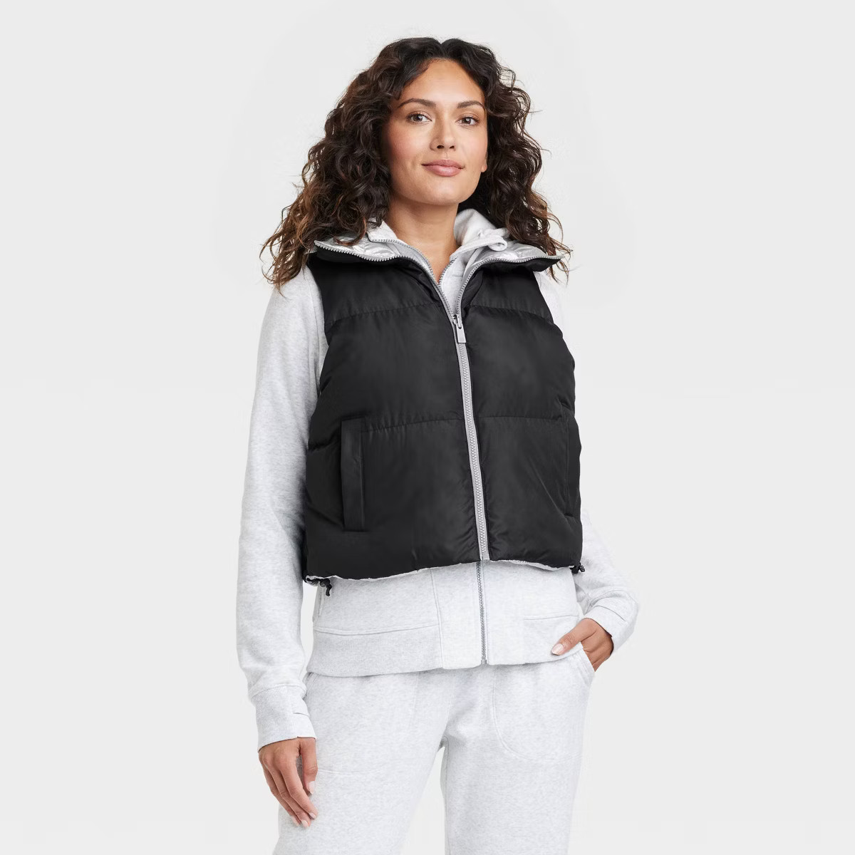 Women's Reversible Snowsport Short Puffer Vest - All in Motion™ Cream 1X | Target
