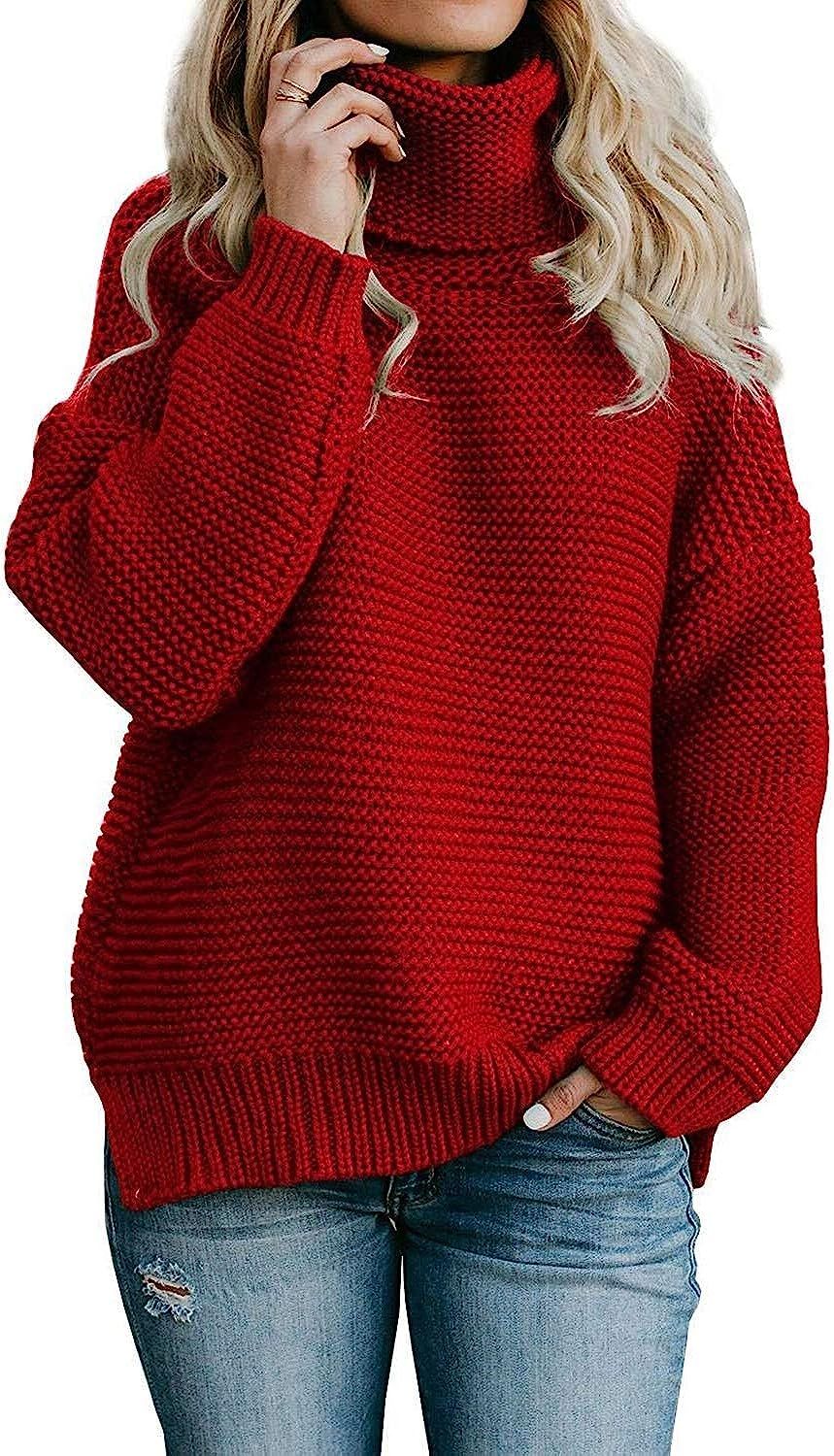 ANFTFH Chunky Knit Pullover Sweaters for Women Turtleneck Long Sleeve Top | Amazon (US)