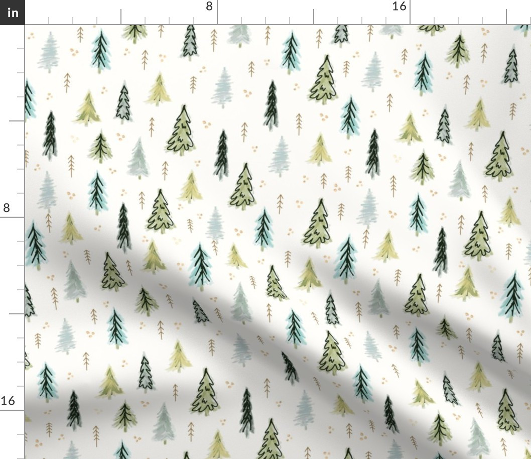 Rustic Modern Christmas Trees Aqua & Green Small Scale | Spoonflower