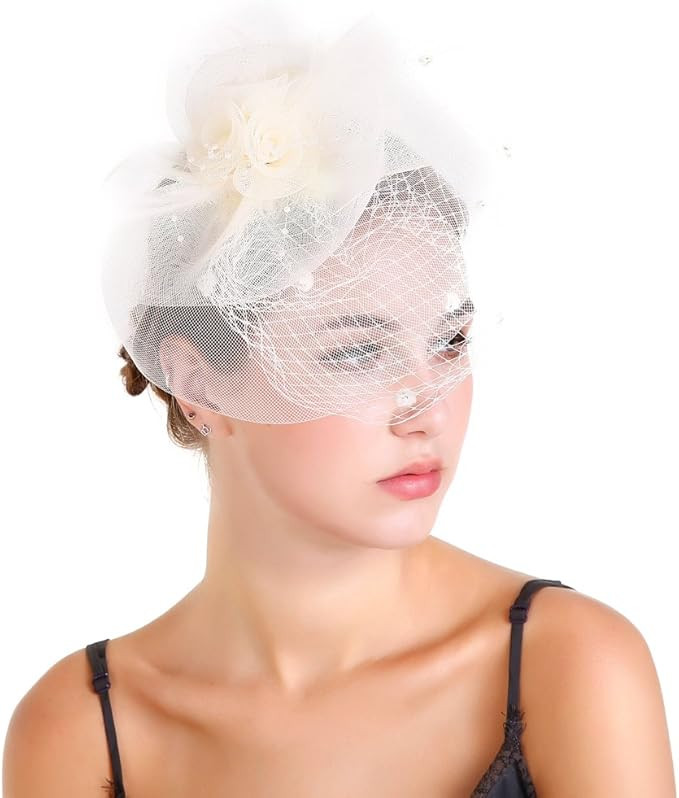 Women Cocktail Tea Party Flower Headwear Birdcage Pillbox Hat Wedding Veil Vintage Fascinator wit... | Amazon (US)