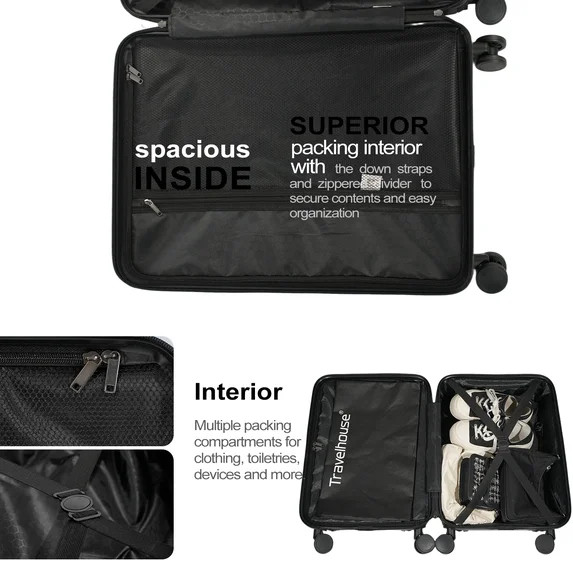 Travelhouse 3 Piece Hardside Luggage Set Hardshell Lightweight Suitcase with TSA Lock Spinner Whe... | Walmart (US)