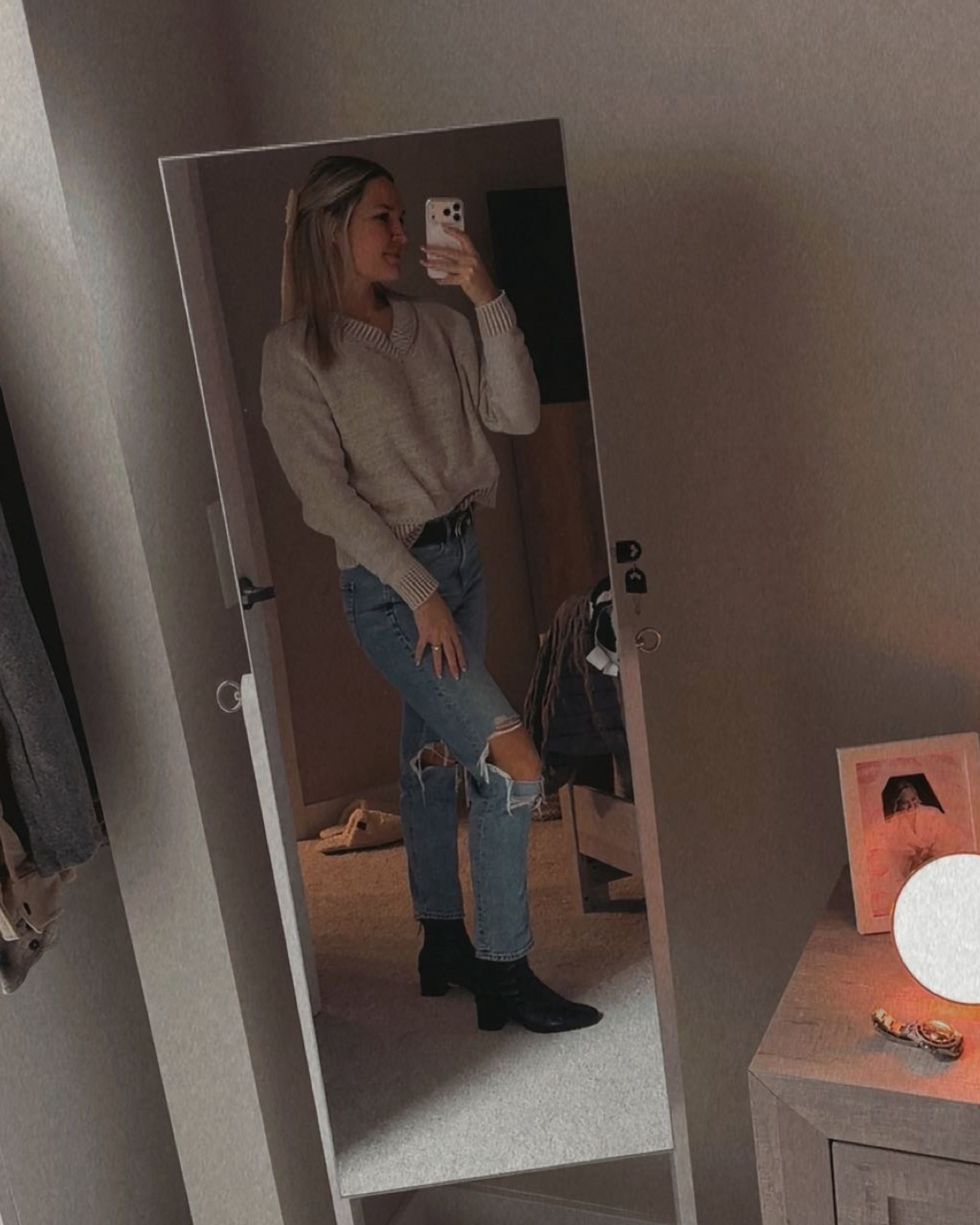 The kind of outfit you’ll wear on repeat 🤎 

A neutral knit, lived-in denim, and staple black booties. 

Effortless but still cute.

#LTKSeasonal #LTKootd #LTKgrwm