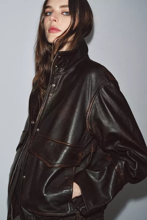 ZW COLLECTION LIMITED EDITION LEATHER BOMBER JACKET | Zara US