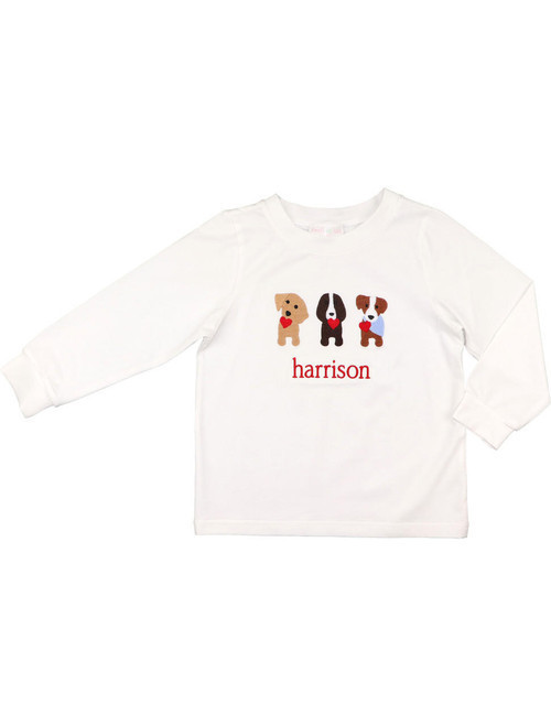 White Knit Embroidered Dogs And Valentines Shirt | Cecil and Lou
