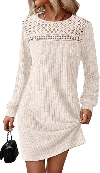 AUTOMET Womens Long Sleeve Dresses Casual Fall Sweater Dress Work Winter Fashion 2025 Crew Neck L... | Amazon (US)