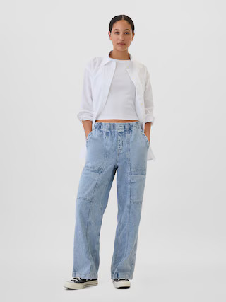 High Rise Wide-Leg Cargo Pull-On Jeans | Gap Factory