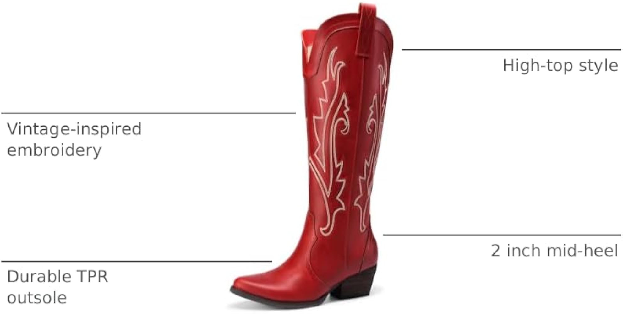 DREAM PAIRS Women's Embroidered Western Pull-On Knee-High Cowboy Boots | Amazon (US)