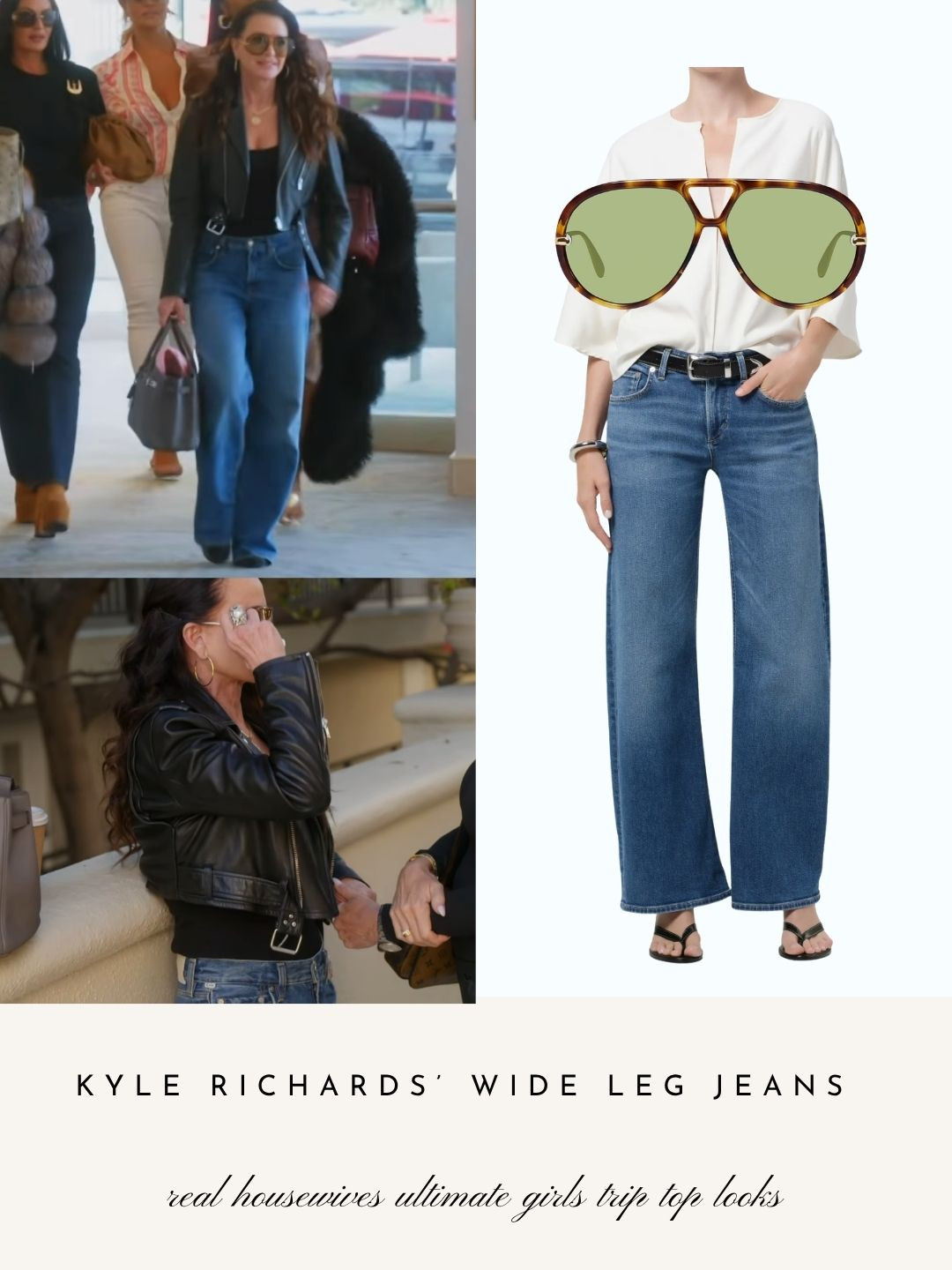 Kyle Richards' Wide Leg Jeans on Real Housewives Ultimate Girls' Trip Roaring 20's  

 