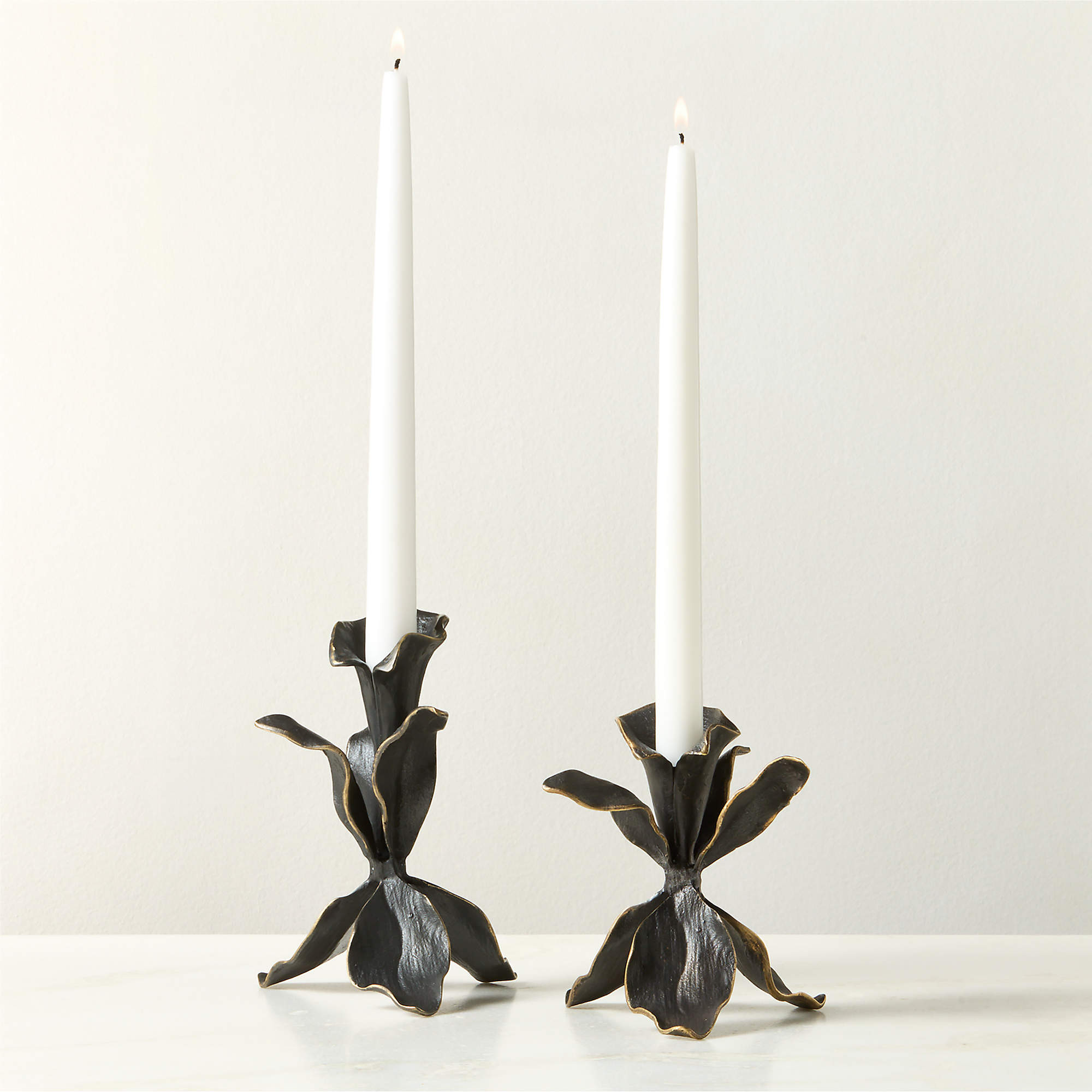 Iris Blackened Brass Taper Candle Holder Large | CB2 | CB2