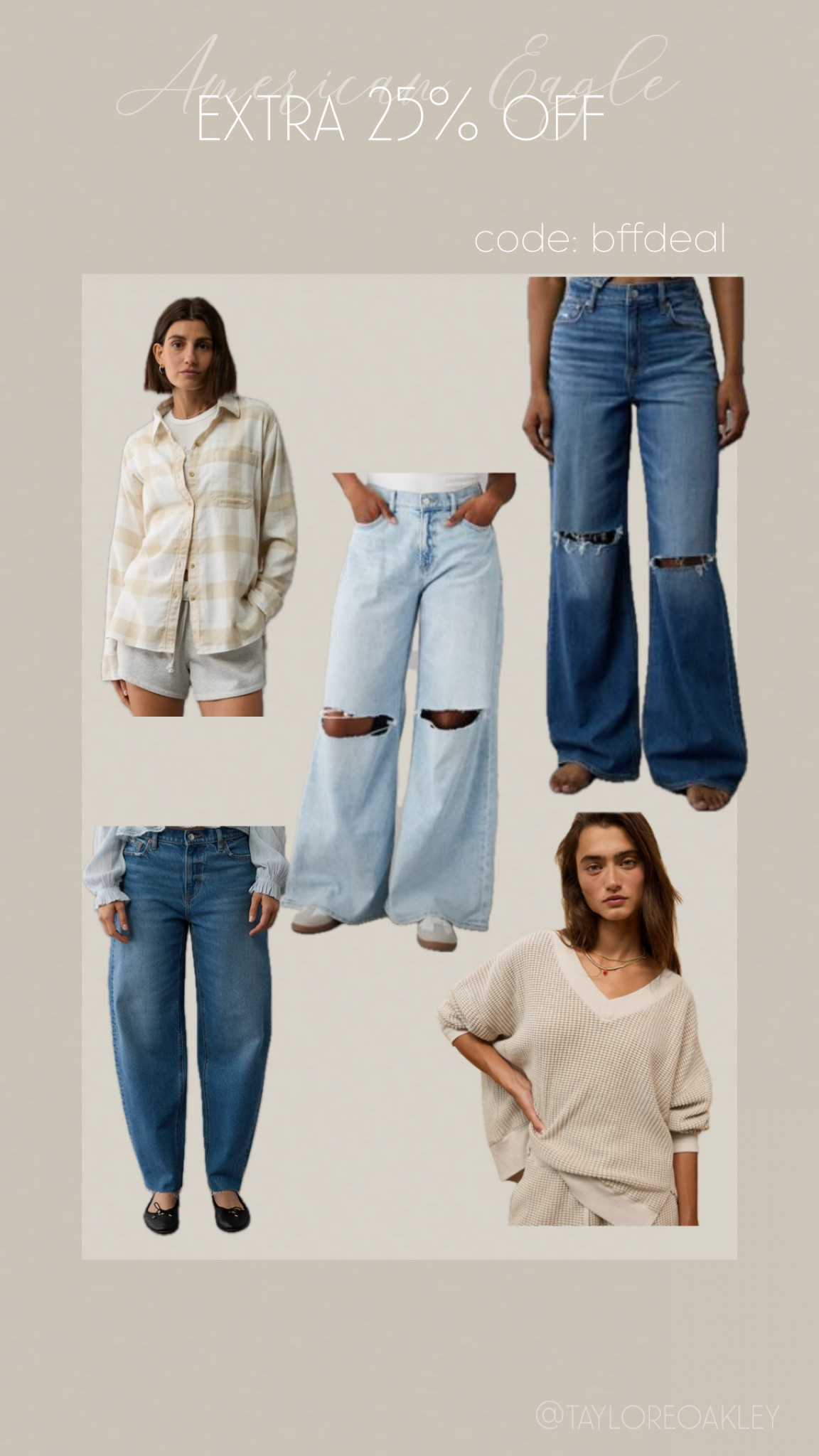American Eagle extra 25% off everything with code BFFDEAL 


DENIM | jeans | barrel jeans | flannel | sweater | crewnecks | ae basics | aerie | wide leg jeans 

#LTKSaleAlert #LTKFindsUnder50 #LTKStyleTip