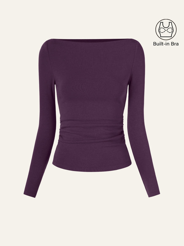 Modern Side Ruched Boatneck Brami Top | OGLmove