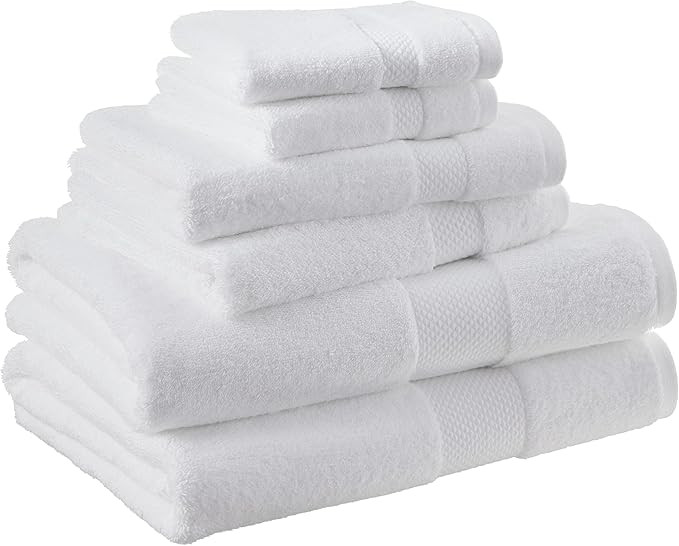 Amazon Aware 100% Organic Cotton Plush Bath Towels - 6-Piece Set, White, 56"L x 30"W | Amazon (US)