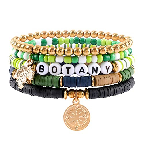 Heishi Surfer Bracelets Set for Women Stackable Polymer Clay Disc Beaded Stretch Bracelets Elastic Layering Friendship Bracelets Boho Summer Beach Jewelry, no gemstone | Amazon (US)