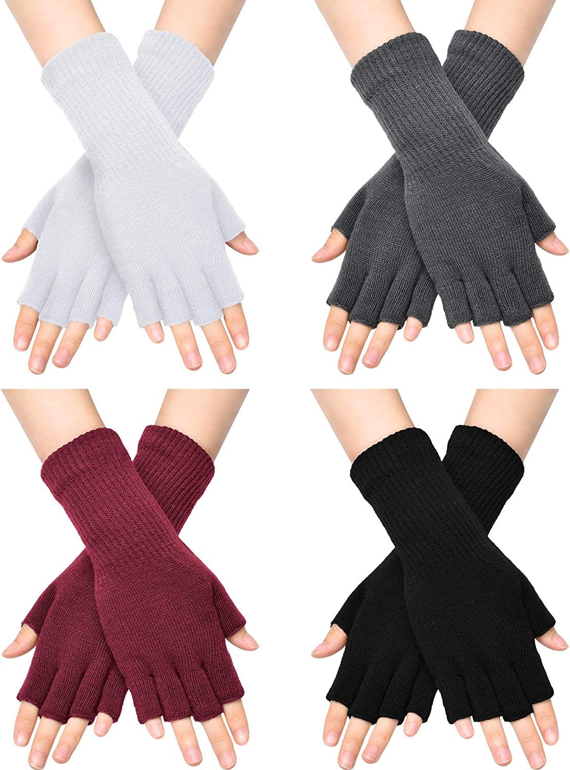 Unisex Half Finger Gloves Winter Stretchy Knit Fingerless Typing Gloves | Amazon (US)