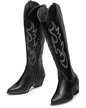 TINSTREE Women's Embroidered Cowboy Boots Western Cowgirl Booties Ladies Point Toe Knee High Boot... | Amazon (US)