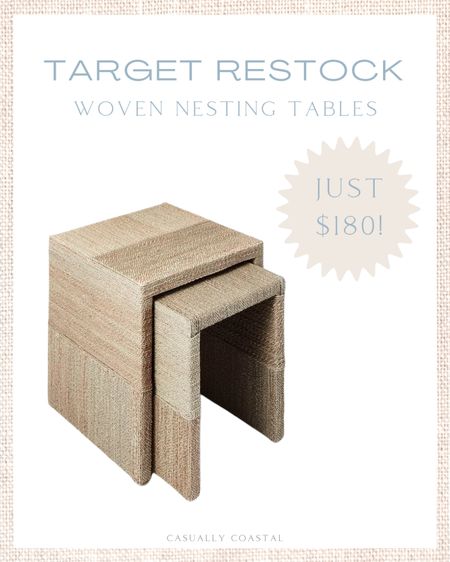 These Casually Coastal follower-favorite woven nesting tables from Target were just restocked but will sell out fast! Just $180!
-
coastal decor, beach house decor, beach decor, beach style, coastal home, coastal home decor, coastal decorating, coastal interiors, coastal house decor, home accessories decor, coastal accessories, beach style, blue and white home, blue and white decor, neutral home decor, neutral home, natural home decor, side tables, woven side tables, woven nesting tables, side tables under $200, nightstands under $200, end tables under $200, living room furniture, coastal living room, coastal side tables, coastal end tables, coastal nightstands, living room ideas, Target furniture

#LTKhome