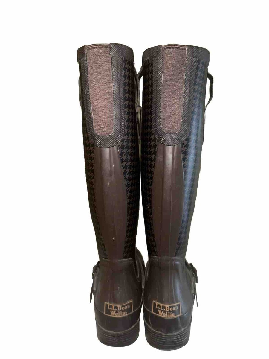 LL Bean Wellie Brown Tall Rubber Houndstooth Rain Boots Womens Size 6 Medium  | eBay | eBay US