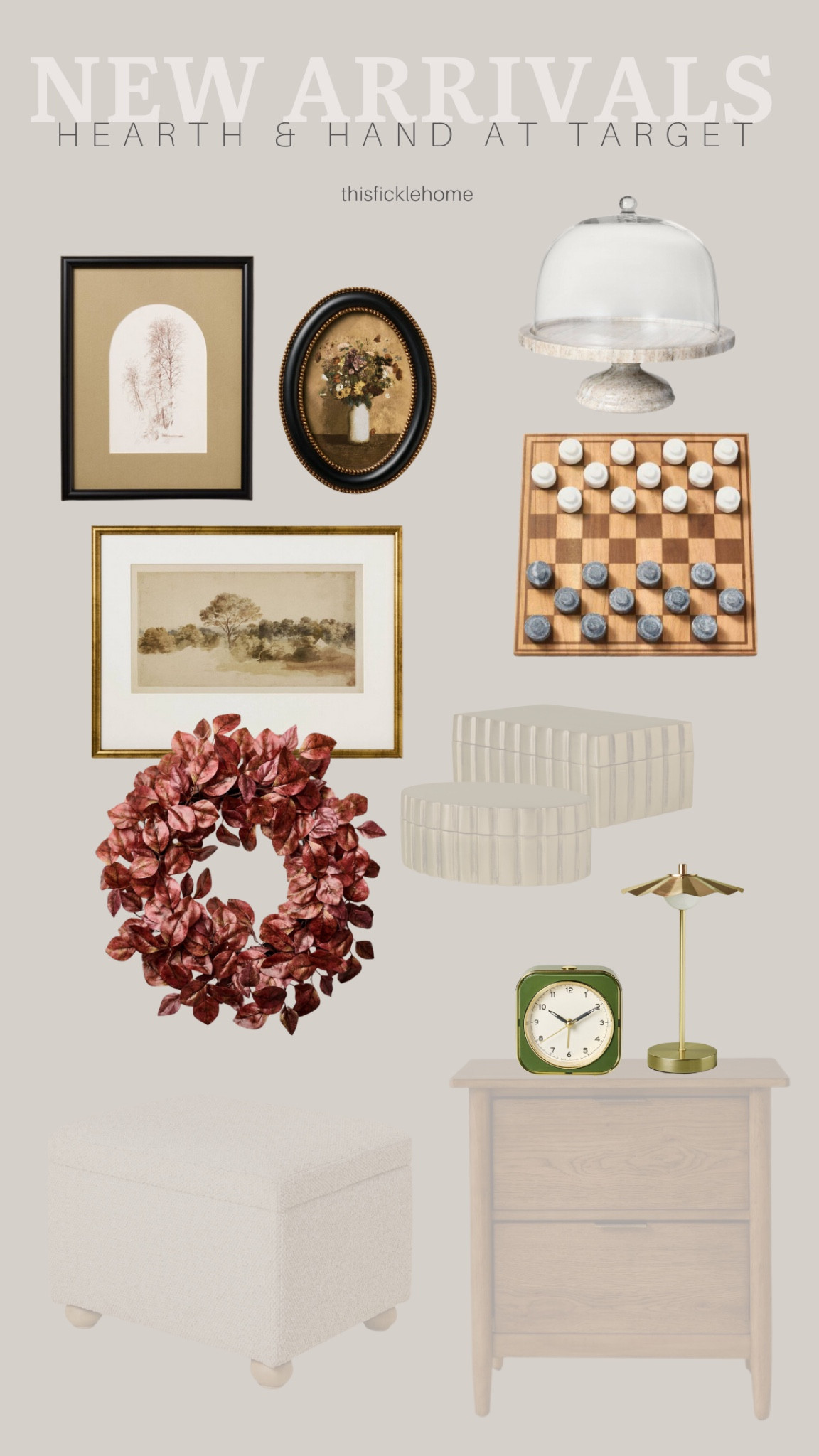 All new Hearth and Hand arrivals at Target! Here’s what I’ve ordered so far!

Fall home decor. Fall wreath. Wall art. Marble and wood checkers set. Marble pedestal dessert stand. Vintage style clock. Small brass portable lamp with scalloped brass shade.

#LTKSeasonal #LTKHome