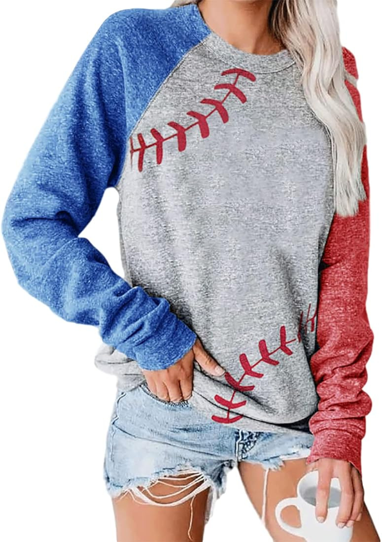 Vekline Baseball Mom Shirts for Women Raglan Long Sleeve Pullover Tops Sweatshirt Casual Round Ne... | Amazon (US)