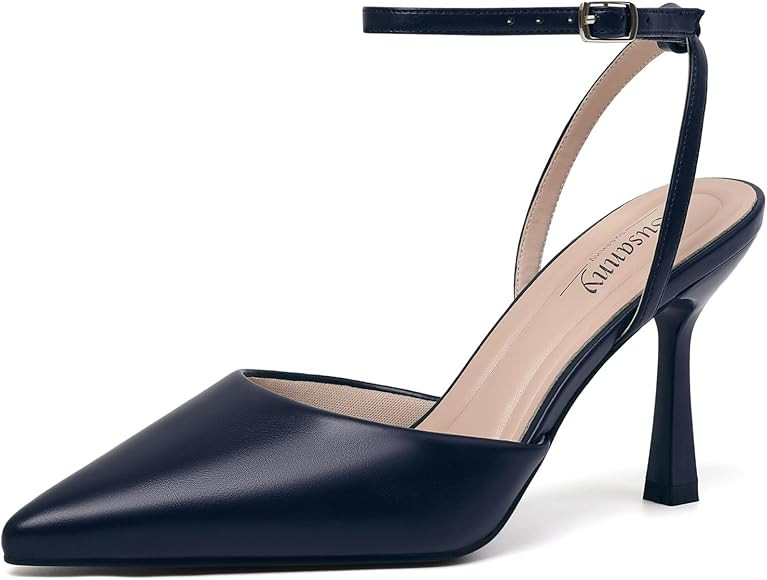 Susanny Heels for Women Stiletto Closed Pointed Toe Backless Dress Shoes High Heels Sexy Kitten P... | Amazon (US)