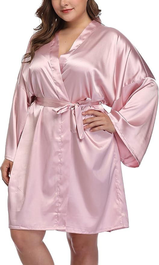 Womens Plus Size Silky Satin Kimono Robes Wedding Party Bridesmaid Sleepwear Bathrobe Dressing Go... | Amazon (US)