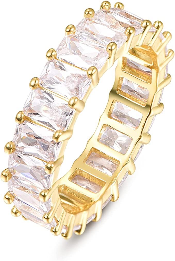 Eternity Rainbow Ring 14K Gold Plated Cubic Zirconia Emerald Sapphire Rings Multi Color Gemstone ... | Amazon (US)