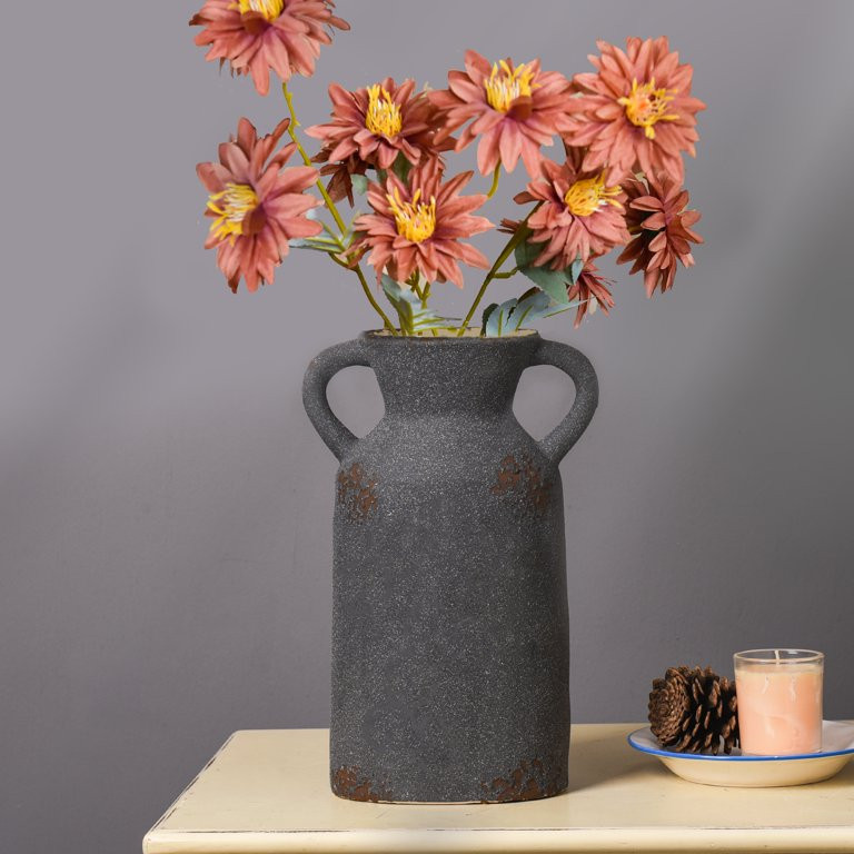 Quoowiit 10.6 Inch Ceramic Black Farmhouse Vase with Handle,Antique Terracotta Vintage Rustic Vas... | Walmart (US)